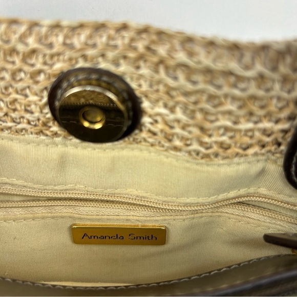 Amanda smith Woven Straw Shoulder Bag Beige with Brown Leather Straps - Picture 7 of 12